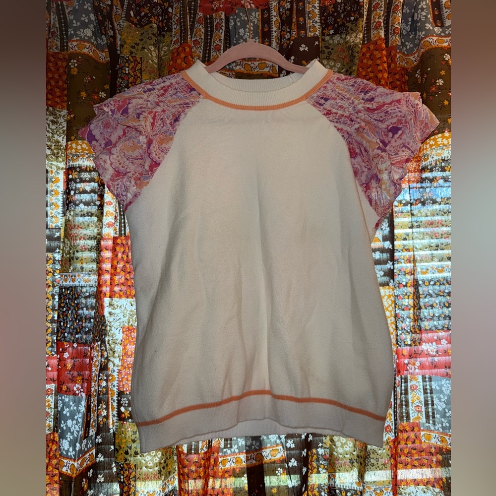 Fate Cream and Pink Flutter Sleeve Boxy Tee